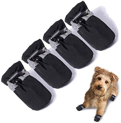 Dog Shoes Dog Boots & Paw Protector, Anti-Slip Sole Winter Dog Booties with Reflective Straps Dog Snow Boots for Small Medium Dogs 4PCS Black 4