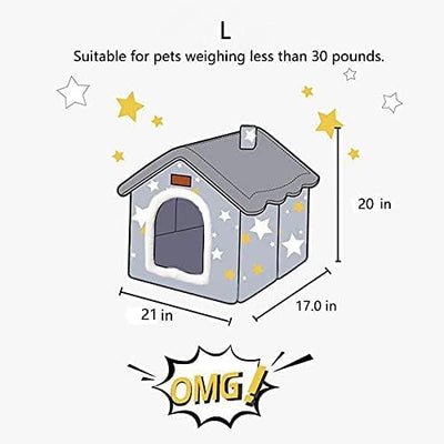 Dog House Indoor, Foldable Soft Kennel Bed Warm Cat Nest Puppy Cave with Cushion for Small Medium Large Dogs Cats (L-Within 30 lbs)