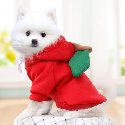XIAOYU Pet Clothes Dog Hoodies Warm Sweatshirt Coat Puppy Autumn Winter Apparel Jumpsuit with Fruit Hood, Apple, M