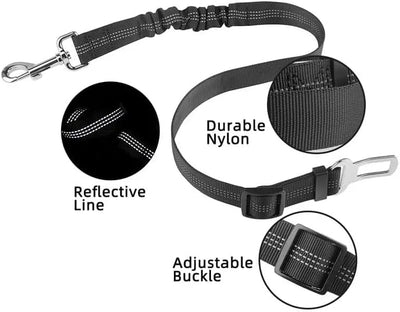 CZZY Adjustable Dog Car Seat Belt – Heavy-Duty, Retractable & Elastic Nylon Pet Safety Harness – Black