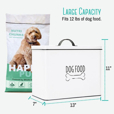 OUTSHINE White Farmhouse Dog Food Storage Container | Large Metal Dog Food Canister with Fitted Lid | Cute Container for Dog Food | Decorative Dog Food Bin | Ideal Gift for Dogs and Pet Owners