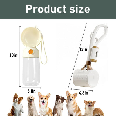 13" Portable Dog Poop Scooper Handheld Size for Dog, Walker Waste Picker for Small Medium Large Dogs, Pup Poop Scoop Lightweight Design with Portable Dog Water Bottle & 20pcs Pet Waste Bag Attachment