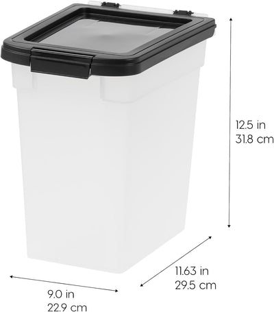 IRIS USA Dog Food Storage Container, 10 Pound, Airtight Seal and Buckle, Easy 1 Hand Opening Hinged Lid, Versatile, Space Saving Compact Size, Pearl/Black