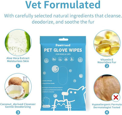 Hypoallergenic Pet Grooming Wipes for Dogs & Cats - Coconut Oil Cleaning & Deodorizing Bathing Wipes with Hydrating Formula for All Body Parts,Dog Cleaning Wipes Remove Odor (5 Pack)