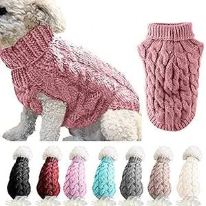 Winmany Pet Dog Turtleneck Knitting Sweater Coat Winter Warmer Thickening Pullover Knitwear Crochet Coat Clothes for Small Medium Dog Cat
