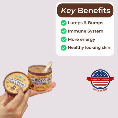 Petsmont Buddy Guard for Lumps and Bumps, Lipoma for Dogs & Cats, Patent Pending Organic 8 Mushroom Powder Blend Natural Dog Probiotic & Immune Support Chaga, Reishi, Lion's Mane, Turkey Tail Mushroom
