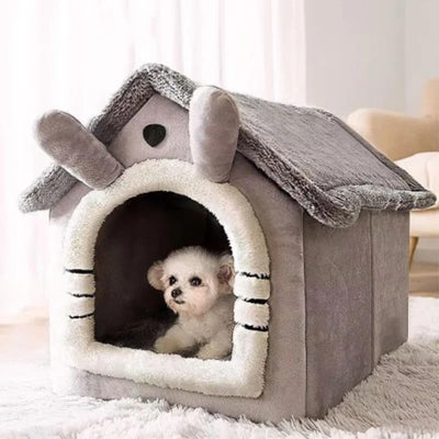 Indoor Pet Bed Kennel with Removable Cushion, Washable Cat Dog House, Small to Medium Pets (Gray, Small)