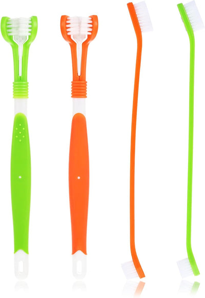 4 Pcs Dog Toothbrush Dog Tooth Brushing Kit Triple Head Toothbrushes Double Head Toothbrush Finger Toothbrushes Multi-Angle Dental Cleaning Brushes Cleaning Brushes for Cat Oral Dental Health