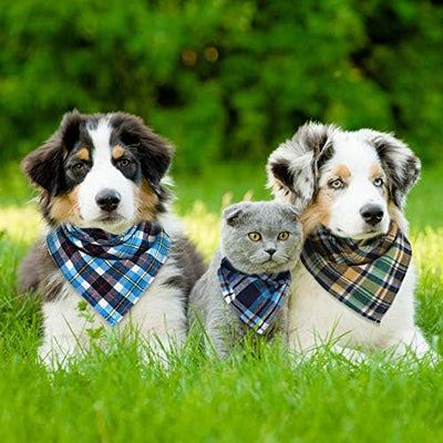 6 Pieces Triangle Dog Bandana Dog Scarf Plaid Printing Adjustable Bibs Scarf Washable Square Kerchief Bandana Set for Small to Large Puppy Cat(16.1 Inch,Mature Style)