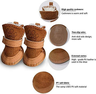 URBEST Dog Shoes with Hook Loop Closure Booties Pet Dog Chihuahua Shoes Boots, 4Pcs (3#, Brown)