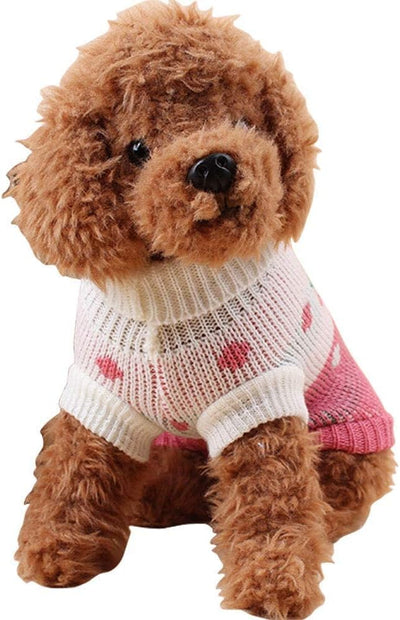 CHBORCHICEN Pet Dog Sweaters Classic Knitwear Turtleneck Winter Warm Puppy Clothing Cute Strawberry and Heart Doggie Sweater (Pink, Small)