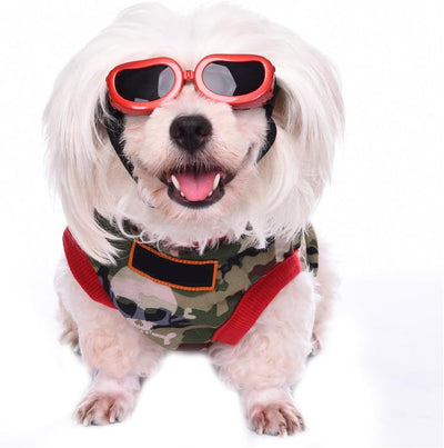 Gafas de sol para perros al aire libre anti-UV, impermeables, resistentes al viento, antivaho para mascotas pequeñas, cachorros, gatos (rojo)