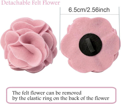 ARING PET Velvet Dog Collar, Unique Pink Dog Collars with Detachable Felt Flower, Adjustable Soft Velvet Dogs Collar Flower with Metal Buckle for Small Medium Large Dogs