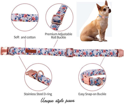 Unique Style Paws Dog Collar With Metal Buckle - Red Rose Flower Gift, Durable Cute for Small Medium Large Boys Girls Dogs