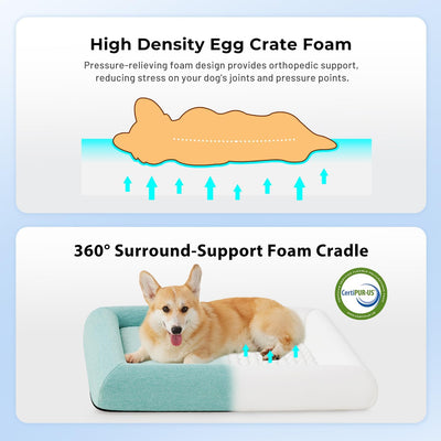 Orthopedic Large Dog Bed for Large Sized Dogs - Washable Dog Sofa Bed with Removable Supportive Foam Bolster, Linen Waterproof Cover & Non Skid Bottom, Green