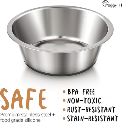 PEGGY11 Deep Stainless Steel Anti-Slip Dog Bowls - 2-Pack, 3 Cups