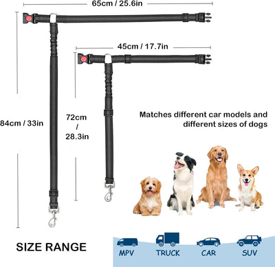 Removable Dog Seat Belt Harness for Car, 3 in 1 Pet Car Seatbelt Leash, Retractable Restraint Secures to Vehicle Headrest & Adjustable Reflective Dog Seatbelt Tether (Black, 1pcs)