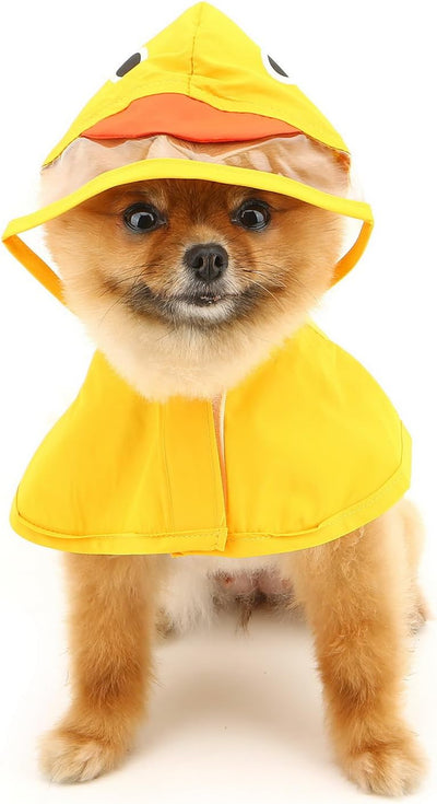 SMALLLEE_LUCKY_STORE Cute Duck Dog Raincoat with Clear Hood and Harness Hole Adjustable Waterproof Rain Jacket for Small Medium Large Dogs Boy Girl Reflective Pet Poncho, Yellow, M