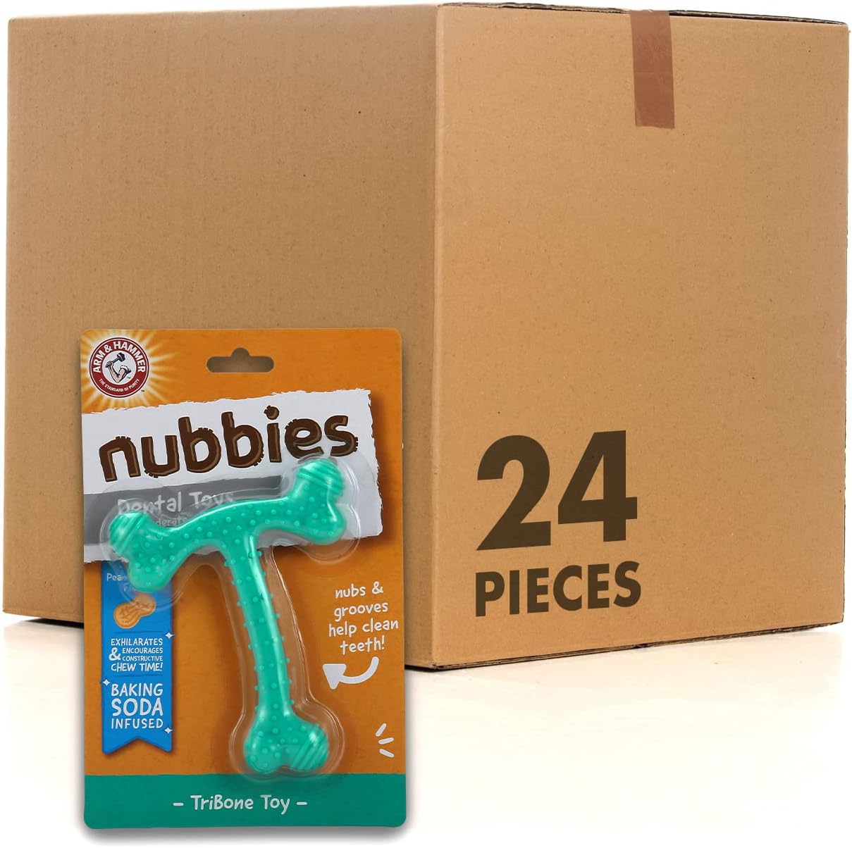 Arm & Hammer Nubbies T-Bone Dental Dog Chew Toys, Peanut Butter Flavor - Durable Nylon Chewing Toys for Dogs, Done Bone Toy, Teeth Cleaning Bones for Chewers Help Remove Plaque and Tartar