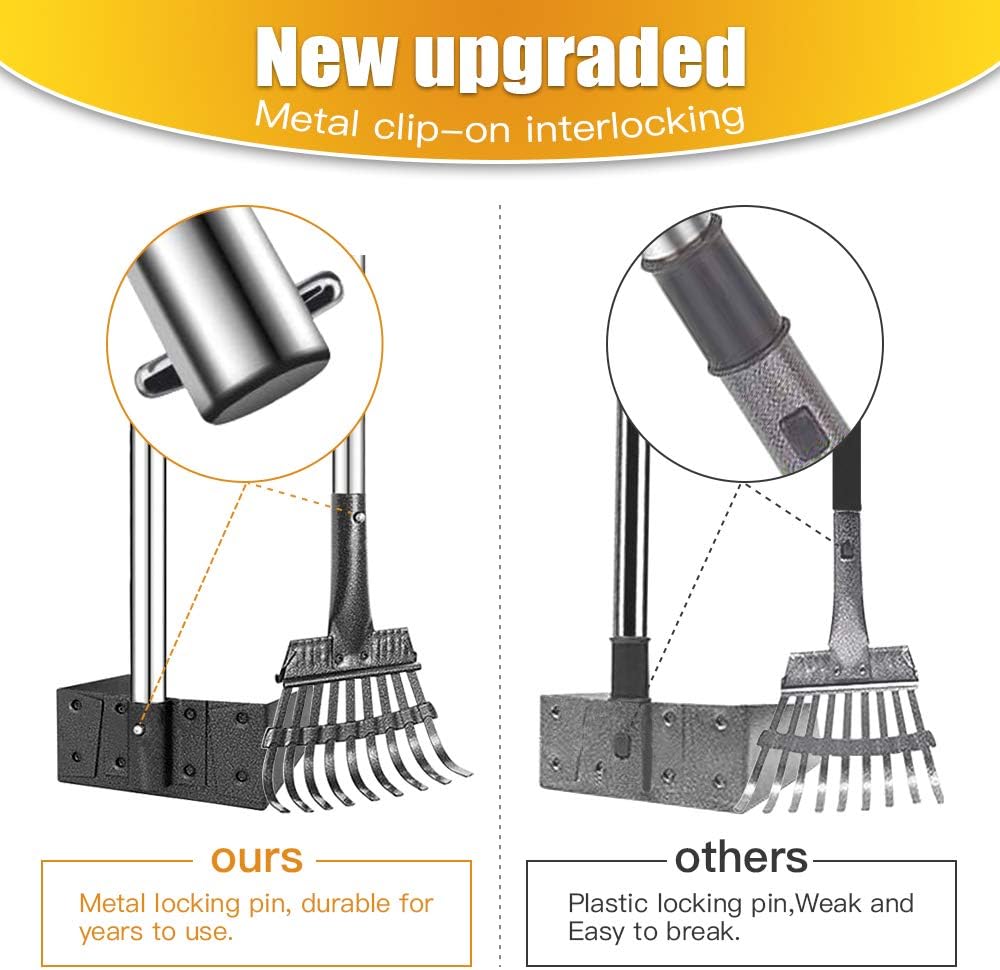 TOOGE Pooper Scooper, Dog Pooper Scooper Long Handle Stainless Metal Tray and Rake for Medium Small Dogs Heavy Duty Pet Supplies to Use for Grass, Dirt or Gravel