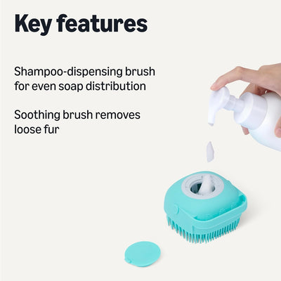 Amazon Basics Dog Bath Brush with Shampoo Dispenser and Fast Dry Towel, 3-Pack, Blue and Orange
