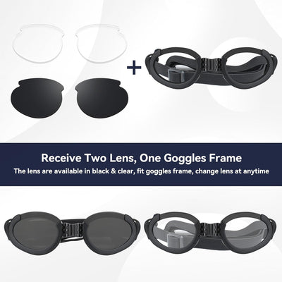 Dog Goggles with Replaceable Lens Eye Protection Dog Sunglasses for Small to Medium Breed for Outdoor Riding/Driving/Walking/Surgery Recovery