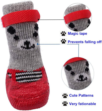 Dog Boots Waterproof Shoes Breathable Socks, with Anti-Slip Sole and Adjustable Magic Tape All Weather Protect Paws Only Fit for Small Dog(4Pcs)(Red, M)