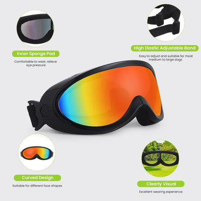 Dog Goggles for Medium Large Breed, UV Protection Dog Sunglasses with Sponge Pad and Adjustable Strap, Windproof Dustproof Anti-Fog Dog Eye Protection Glasses for Dogs Doggy - Black+Red