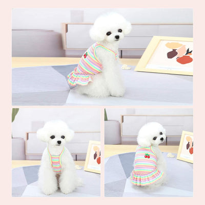 Cute Dog Dress for Small Dogs Girl Birthday Puppy Clothes Spring Summer Dog Outfits Rainbow Colorful Striped Cherry Princess Pet Tutu Skirt Doggie Cat Chihuahua Yorkies Dresses