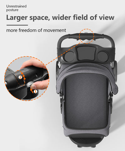 Pet Stroller with 3 Wheels for Small/Medium Pets, Portable Travel Foldable Carrier Jogger for Dog Cat Puppy Kitty, Rear Wheel Breaks, Storage Basket, Visible Mesh with Weather Cover (Gray)