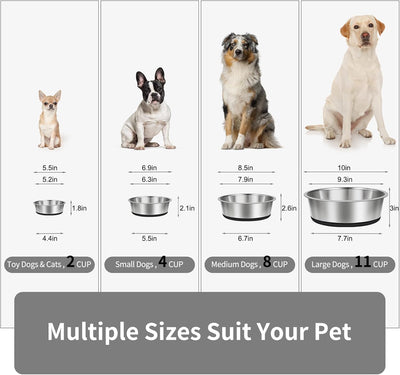 Taglory 8 Cup Stainless Steel Dog Bowls Set of 2 for Food and Water, Silicone Base Anti-Slip, Rust Resistant, Extra Thick Metal Bowls for Medium Dogs, 59oz, Black