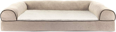 Furhaven Cooling Gel Dog Bed for Large Dogs w/ Removable Bolsters & Washable Cover, For Dogs Up to 95 lbs - Sherpa & Chenille Sofa - Cream, Jumbo/XL
