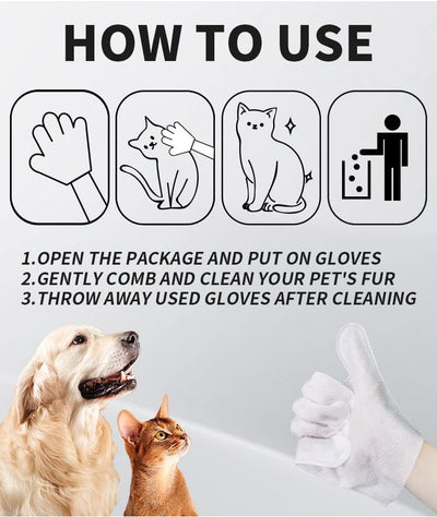 Pet Glove Wipes for Dogs Cats, 2025 New Rinse Free Dog Shampoo Mitts Dog Wipes Cleaning Deodorizing, No Rinse Wipes Cleaning Grooming Gloves for Dogs Cats Daily Care and Traveling (1 Pack-6pcs)