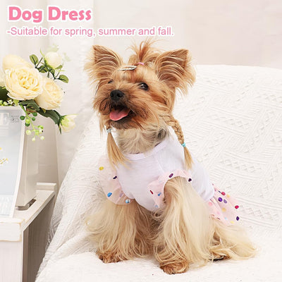 Dog Clothes Girl Dress Small Dogs Puppy Dresses Pet Shirt Female Yorkie Chihuahua Cat Sequin Tulle Birthday Party Lace Costume Tutu Skirt Apparel Outfit (Pink,S)