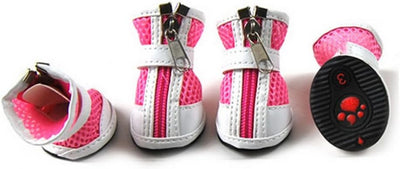 Zunea Small Dog Shoes for Hot Pavement Summer Breathable Mesh Boots Adjustable Non Slip Zipper Pet Dogs Booties White PU Paw Protector Pink 2#
