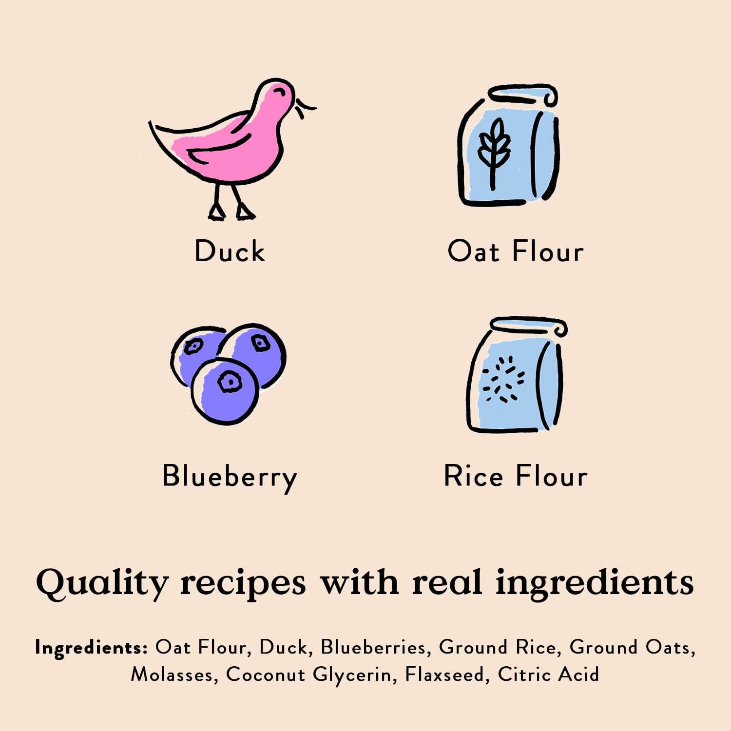 Bocce's Bakery Quack, Quack, Quack Training Treats for Dogs, Wheat-Free Dog Treats, Made with Real Ingredients, Baked in The USA, All-Natural & Low Calorie Training Bites, Duck & Blueberry, 6 oz