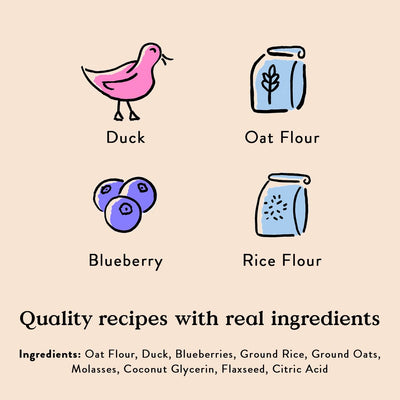 Bocce's Bakery Quack, Quack, Quack Training Treats for Dogs, Wheat-Free Dog Treats, Made with Real Ingredients, Baked in The USA, All-Natural & Low Calorie Training Bites, Duck & Blueberry, 6 oz
