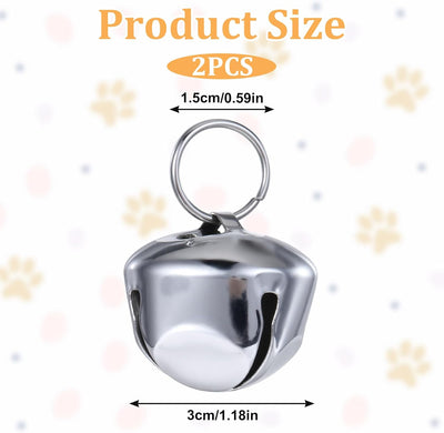 2 Pcs 1.18'' Large Dog Bells Silver Dog Collar Bell Collar Loud Bells Cat Bells Collar Handmade Metal Puppy Hanging Ring Bells with Ring Pet Pendant Accessories for Dog Cat Pet