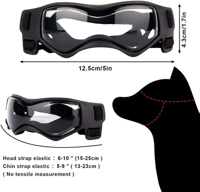 Small Breed Dog Goggles & Sunglasses - UV Windproof & Dust Resistant Protective Eyewear with Adjustable Strap, Comfort Fit for Small Dogs (Black)