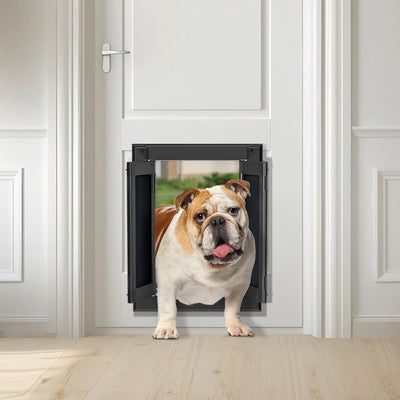 Aluminum Large Dog Door for Exterior Door,Strong Double Magnetic Flaps,Heavy-Duty Doggie for L arge and Medium Dog Up to 120LBS (Large,Black)