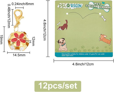 12 cuentas de flores para mascotas, campanas esmaltadas de Sakura, collar de gato y perro, colgantes con cierres de langosta, dijes de clip para bolsa, llavero, bricolaje, campana, collar,