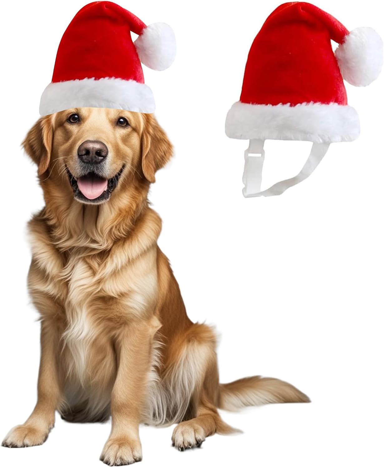 Large Dog Santa Hat with White Pompom,Adjustable XL XXL Pet Dog Christmas Hat Semi-Padded with Elastic Strap,Golden Retriever Great Dane German Shepherd Christmas Costumes (Large)