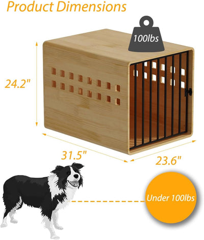 Wooden Furniture Dog Crate for Medium & Small, Solid Wood Puppy Crates for Small Indoor, Decorative Dog Kennel Indoor with Door, Pet House End Table for Bedroom, Living Room, Natural