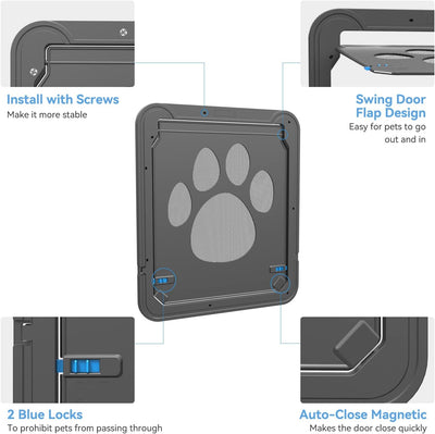 PETLESO Large Dog Door for Screen Door, Easy Install Lockable Pet Screen Door for Sliding Door, Doggy Screen Door, Gray, Inside size: 14''x12''