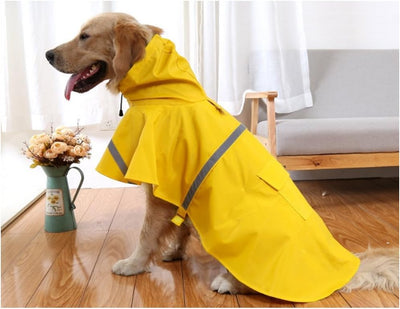 Mikayoo Large Dog Raincoat Adjustable Pet Waterproof Clothes Lightweight Rain Jacket Poncho Hoodies with Strip Reflective(Yellow,L)