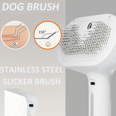 Fresh Fur Shower Brush, 3-in-1 Self-Cleaning Steamy Pet Brush for Dogs & Cats – Grooming Tool for Long & Short Hair, Removes Loose Hair and Reduces Shedding (White)