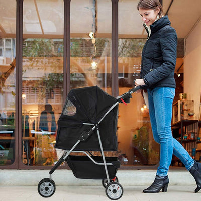 BestPet | 3-Wheel Pet Stroller | Dog and Cat Stroller | Breathable Mesh | Lightweight Travel Carrier | Waterproof & Foldable Design | Storage Basket | Black | for Daily Walks & Outdoor Use