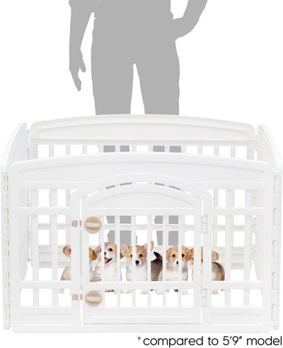 IRIS USA 24" 4-Panel Dog Playpen with Door, 35 x 35 x 24, Puppy Playpen, Dog Play Pen Indoors, Pet Fence, Small Pets, White