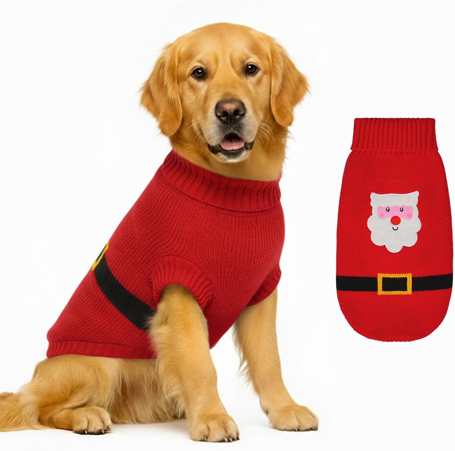 Dog Sweater Knitted for Small to Large Dogs Boy Girl, Classic Turtleneck Dog Christmas Sweaters, Warm & Soft Pet Clothes for Winter (Santa Stripe, M)