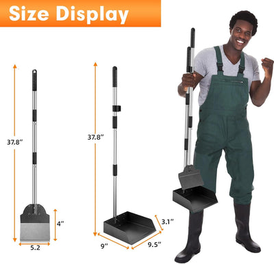 Dog Pooper Scooper for Large Dogs, Metal Aluminum Tray and Spade Poop Scoop Set with Adjustable Stainless Steel Long Handle, Pet Waste Removal Heavy Duty Poop Scooper
